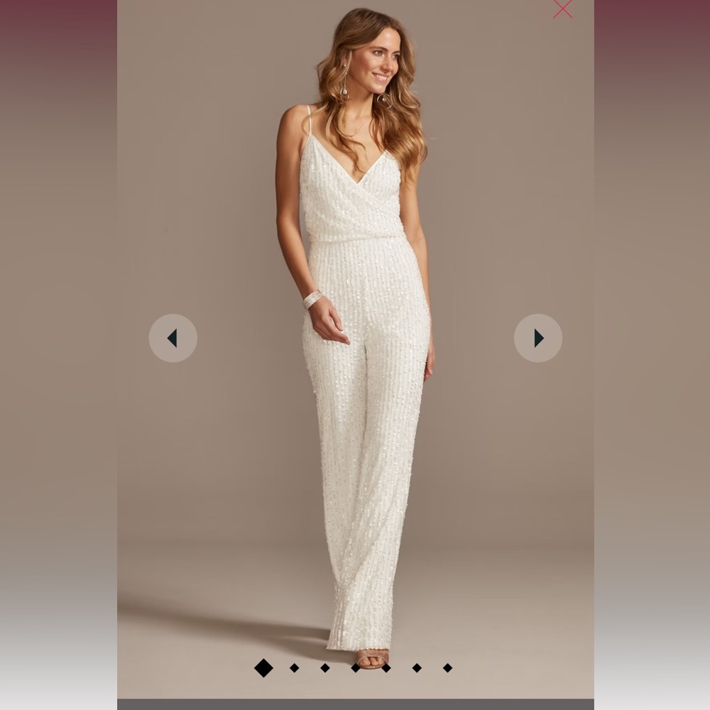 DAVIDS BRIDAL-sequin spaghetti strap blouson jumpsuit